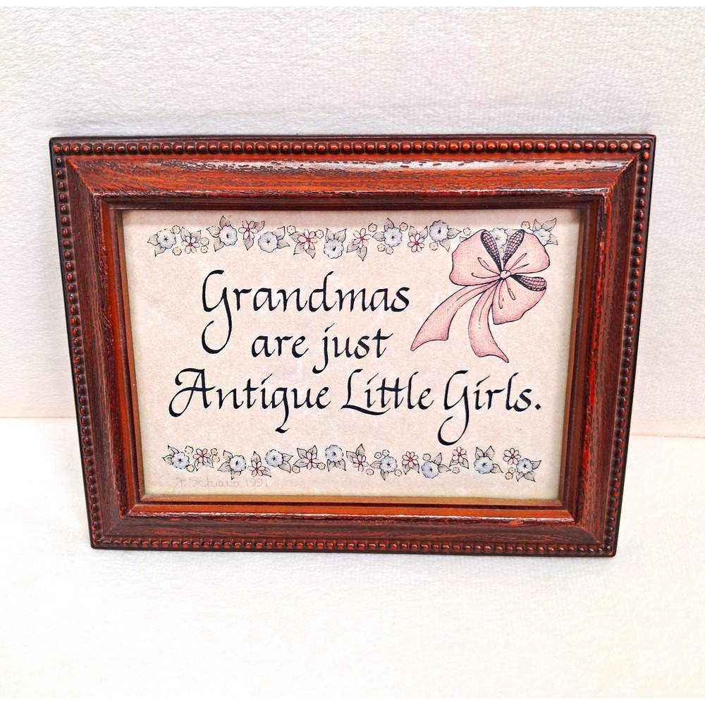 Babbling Brook Framed Wood & Glass Sign "Grandmas are just Antique Little Girls"